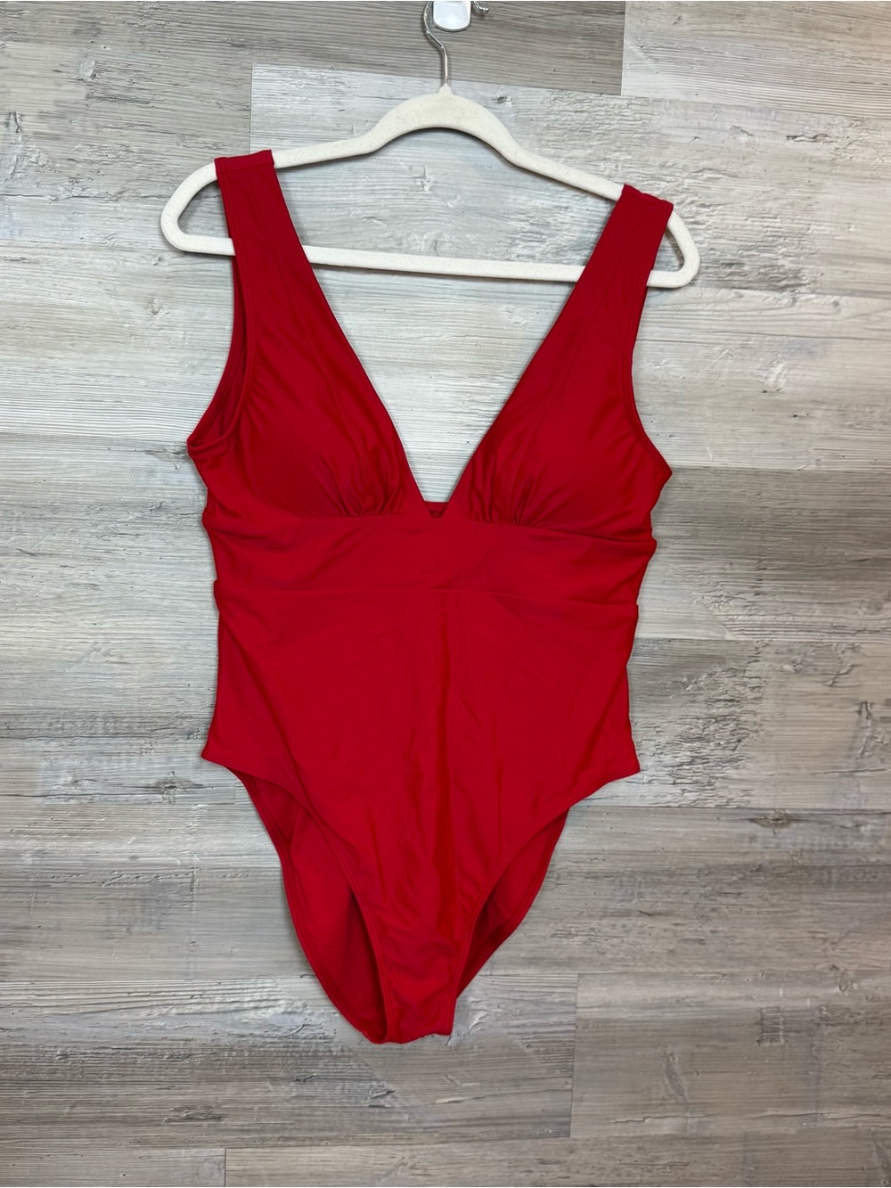 Quince Italian Plunge One-Piece Swimsuit Red Size XL NWT